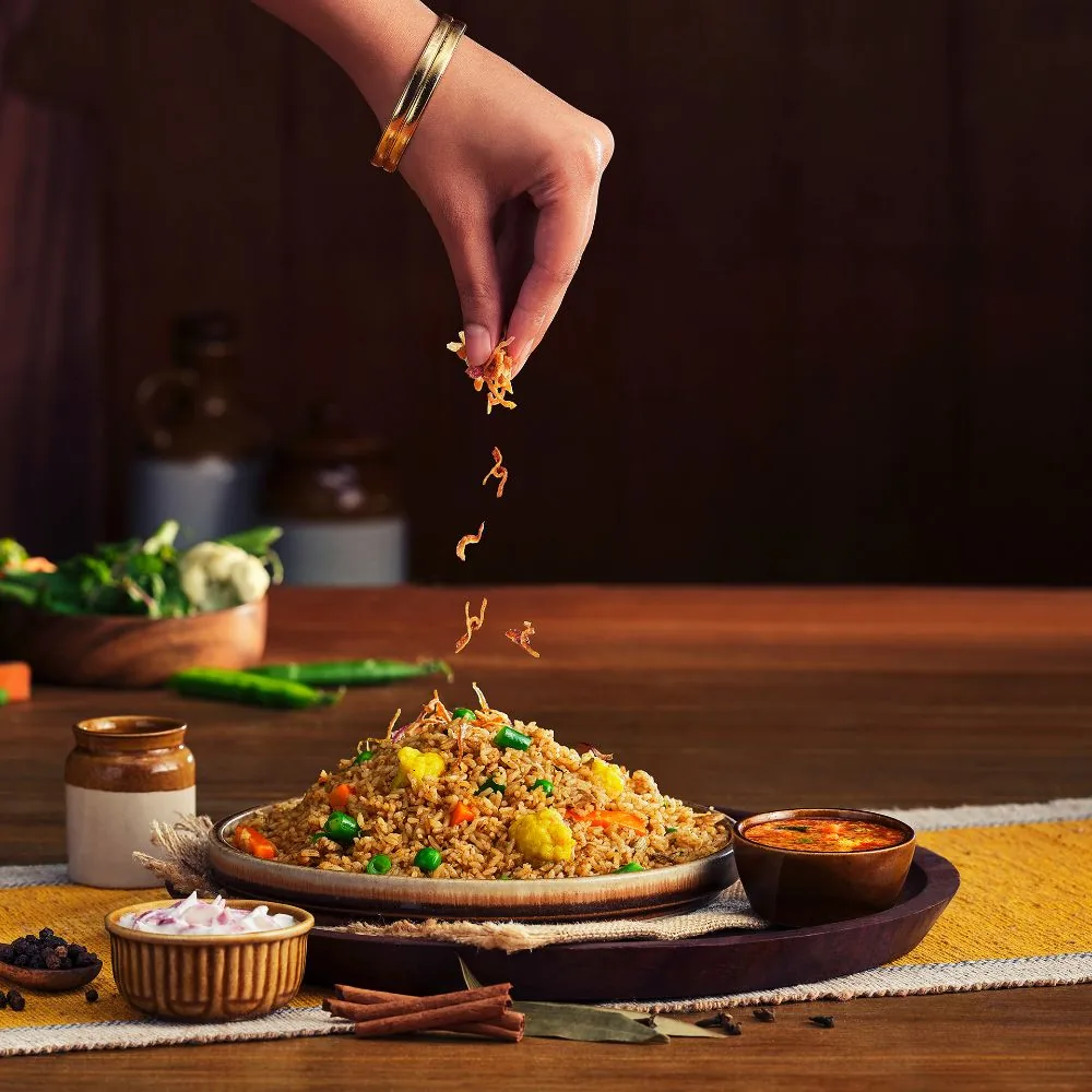 Vegetable fried rice being prepared